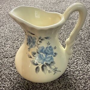Vintage VB Athena California Creamer Pitcher Cream Color Blue Floral 5.5” H